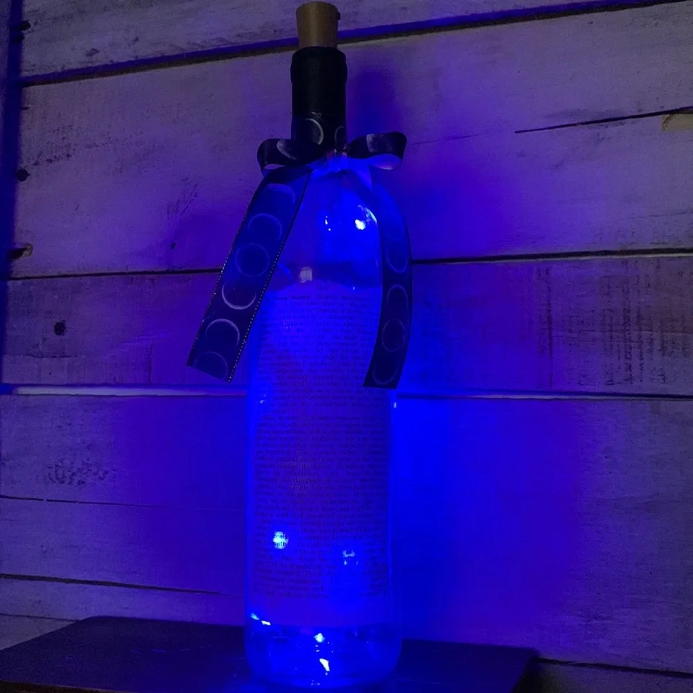 Handcrafted, upcycled decoupage bottle lantern Vintage encyclopedia Goethe page